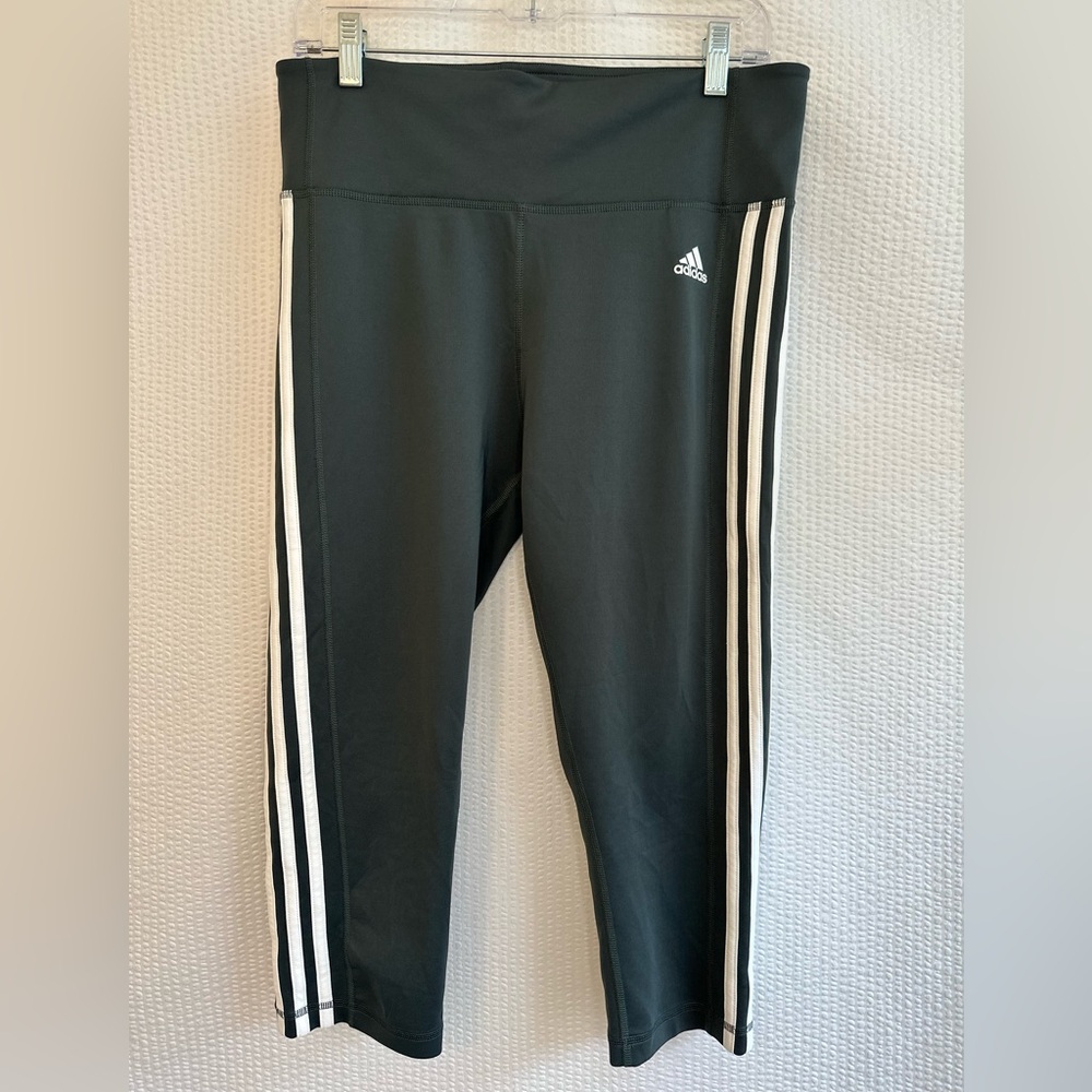 Adidas Climalite Black White 3 Stripe Crop Leggings High Rise Women’s Large